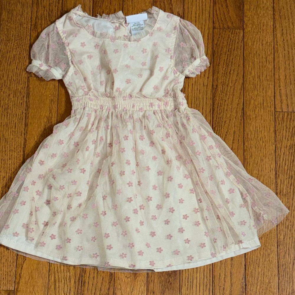 Little Lass Cream and Pink Floral Kids Dress